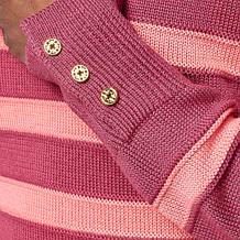 "As Is" Jaclyn Smith Striped Raglan Cable Knit Crew Neck Sweater