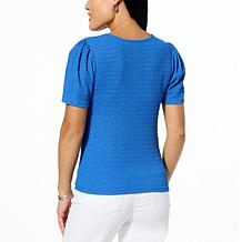 "As Is" Jaclyn Smith V-Neck Twist Pucker Knit Tee
