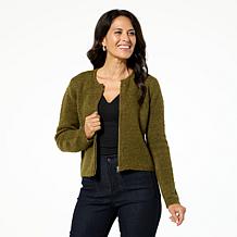 "As Is" Jaclyn Smith Zipper-Front Sweater Jacket w/ Detachable Faux...