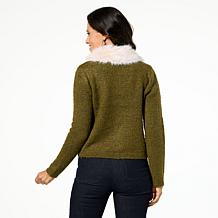 "As Is" Jaclyn Smith Zipper-Front Sweater Jacket w/ Detachable Faux...