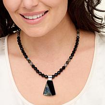 "As Is" Jay King Black Chalcedony & Labradorite Inlay Pendant Necklace