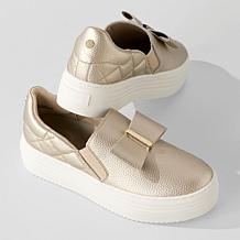 "As Is" Joy Luxe Slip-On Genuine Leather Bow Sneaker w/Orthotic Insole