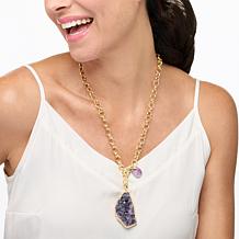 "As Is" KALIFANO Amethyst Drusy Adjustable Chain Necklace