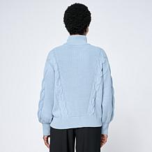 "As Is" MarlaWynne Cotton Blend Cable Detail 1/2 Zip Sweater