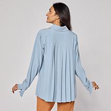 "As Is" MarlaWynne Pleat Back Crepe Shirt with Cuff Detail