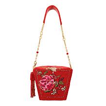 "As Is" Mary Frances Scarlet Bloom Hand-Beaded Top Handle Bag