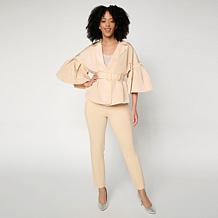 "As Is" Megan Renee Belted Trench with Flounced Ruffle Sleeves