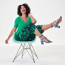 "As Is" Nina Leonard 2-piece Embellished Tunic & Printed Culotte Pa...