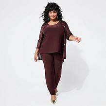 "As Is" Nina Leonard 3-piece Sequined Button-Front Top, Tank and Pa...