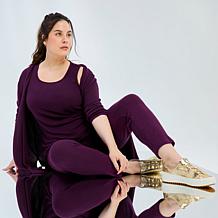 "As Is" Nina Leonard 3-piece Shawl Cardigan Tank and Pant Set
