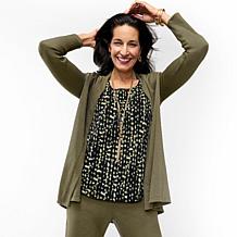 "As Is" Nina Leonard 3-piece Textured Knit Cardigan, Tank & Pant Set