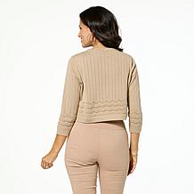 "As Is" Nina Leonard 3/4-Sleeve Bolero Cardigan with Pointelle Stit...
