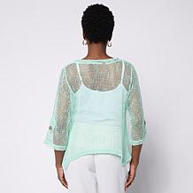 "As Is" Nina Leonard 3/4-Sleeve Bolero Top with Coconut Buttons