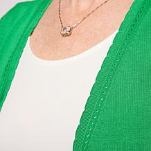 "As Is" Nina Leonard 3/4-Sleeve Scallop Hem Knit Bolero Top