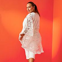 "As Is" Nina Leonard Bell-Sleeve Open Front Crochet Cardigan