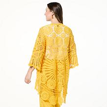 "As Is" Nina Leonard Bell-Sleeve Open Front Crochet Cardigan