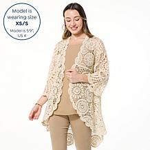"As Is" Nina Leonard Bell-Sleeve Open Front Crochet Cardigan