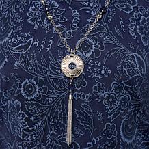 "As Is" Nina Leonard Burnout Knit Elbow Sleeve Necklace Top 