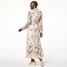 "As Is" Nina Leonard Collared Button Front Chiffon Maxi Dress