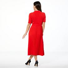 "As Is" Nina Leonard Collared Shirt Dress with Pleated Skirt