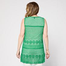 "As Is" Nina Leonard Crochet Tie-Front Cardigan Vest