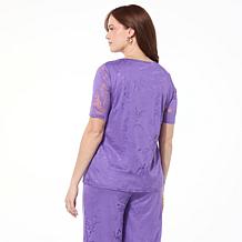 "As Is" Nina Leonard Elbow Sleeve Burnout Top