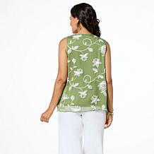 "As Is" Nina Leonard Embroidered Chiffon Scoop-Neck Tank
