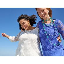 "As Is" Nina Leonard Embroidered Mesh Knit 3/4-Sleeve Tunic