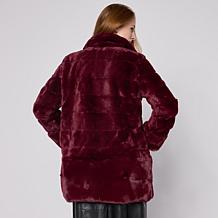 "As Is" Nina Leonard Horizontal Stripe Faux Fur Jacket