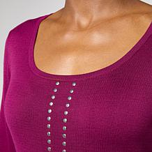 "As Is" Nina Leonard Jewel Neck Long-Sleeve Sweater Dress