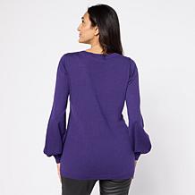 "As Is" Nina Leonard Long Balloon Sleeve Round Neck Sweater Top