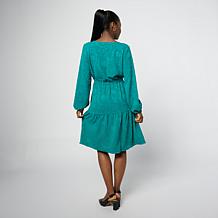 "As Is" Nina Leonard Long Balloon Sleeve V-Neck Dress