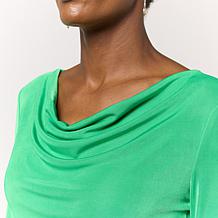 "As Is" Nina Leonard Long Sleeve Drape Neck Slink Top