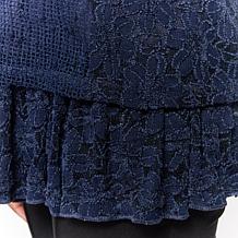 "As Is" Nina Leonard Long Sleeve Mixed Media Blouse