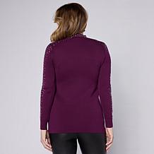 "As Is" Nina Leonard Long-Sleeve Mock-Neck Embellished Sweater Top