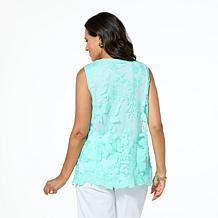 "As Is" Nina Leonard Novelty Embroidered Mesh Button-Down Top
