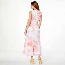"As Is" Nina Leonard Printed Chiffon Smocked Waist Maxi Dress