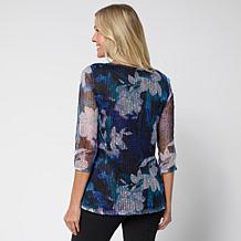 "As Is" Nina Leonard Printed Mesh Knit Sequin Top with Detachable N...