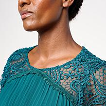 "As Is" Nina Leonard Round Neck Pleat Chiffon Top