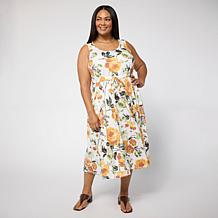 "As Is" Nina Leonard Scoop-Neck Sleeveless Midi Dress