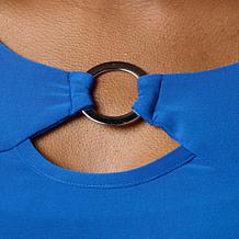 "As Is" Nina Leonard Silvertone Ring Keyhole Knit Top