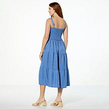 "As Is" Nina Leonard Sleeveless Smocked Midi Dress