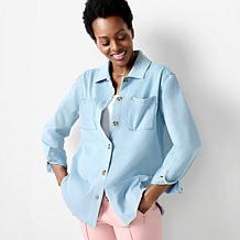 "As Is" Nina Leonard Stretch Knit Denim Collared Shirt
