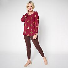 "As Is" Nina Leonard Textured Wave Sequined Balloon Sleeve Top