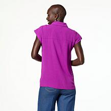 "As Is" Nina Leonard Textured Wave Tortoise Button Top