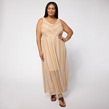 "As Is" Nina Leonard V-Neck Sleeveless Novelty Knit Maxi Dress