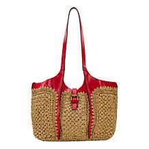 "As Is" Patricia Nash Christina Woven Straw and Leather Satchel