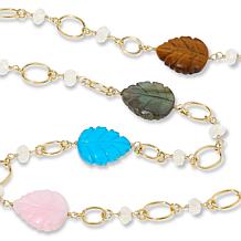 "As Is" Rarities Carved Leaf Gemstone Station 32" Oval Link Necklace