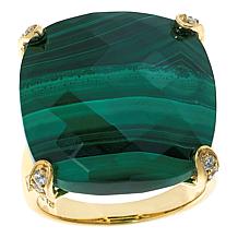 "As Is" Rarities Cushion-Shaped Gemstone & Whte Zircon Gold-Plted Ring
