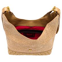 "As Is" Sharif Legacy Floral Embossed Leather Cowboy Core Hobo Bag